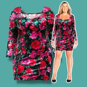 Madden NYC Floral Velvet Bustier Mini Dress Size 3XL Velour Bodycon Coquette NEW